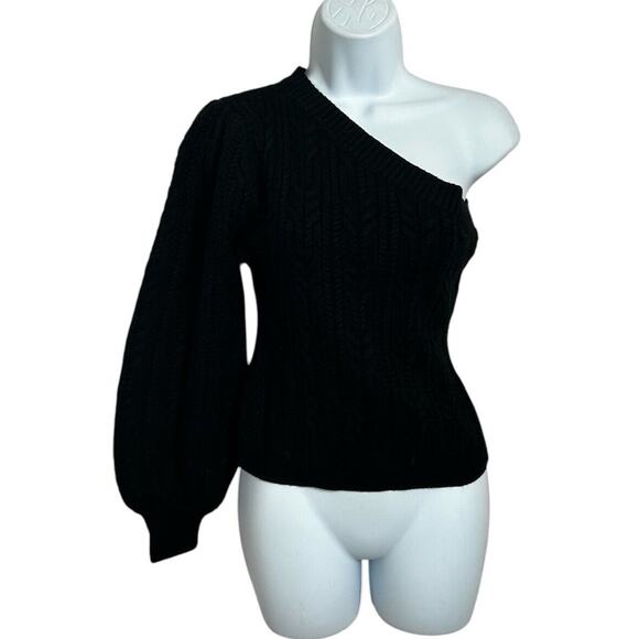 FATE Lissy One Shoulder Cable Knit Sweater Sz Small Black Minimalist Top - Picture 7 of 7